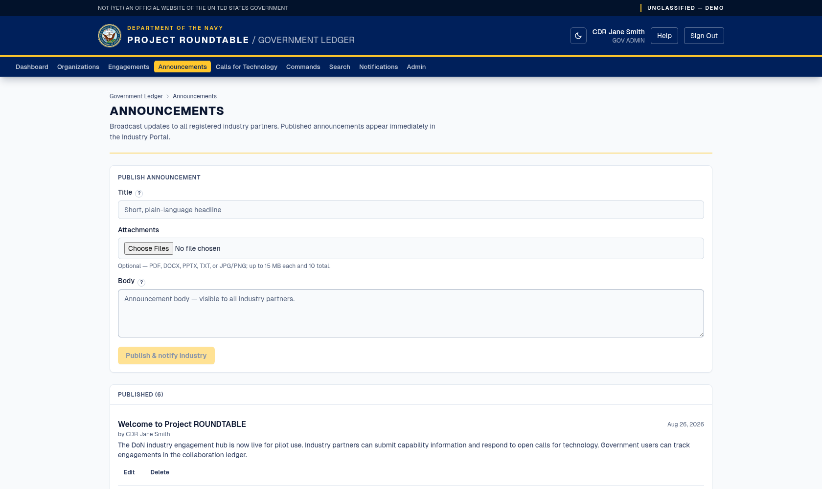 Government announcements
