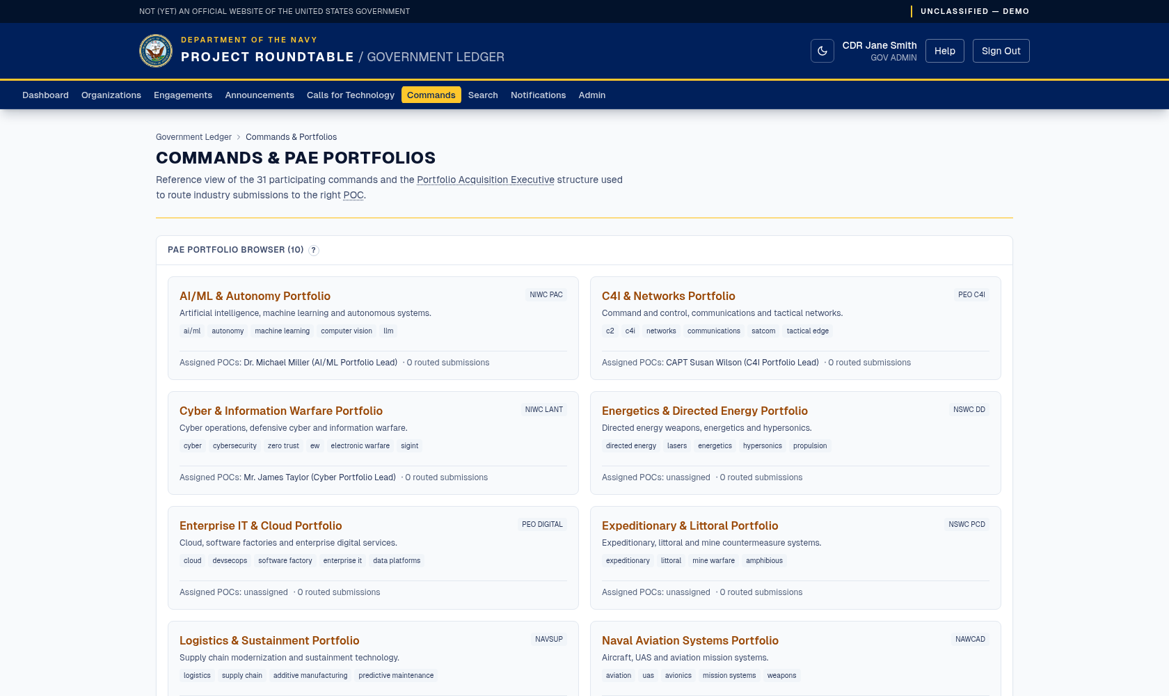 Commands and portfolios